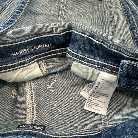 American Eagle High Rise Super Stretch Jean Short Overalls Music Patches S. 2 - Picture 6 of 7